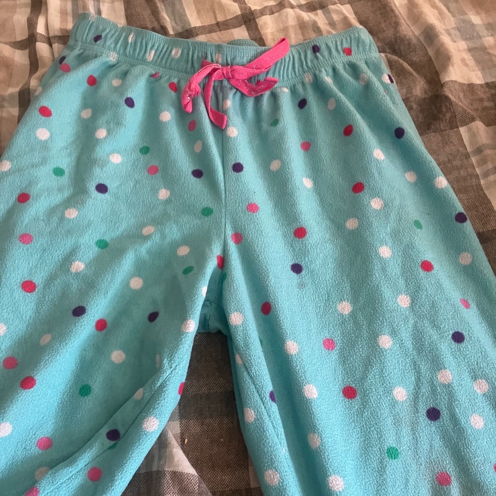 Blue polkadotted pajama pants
